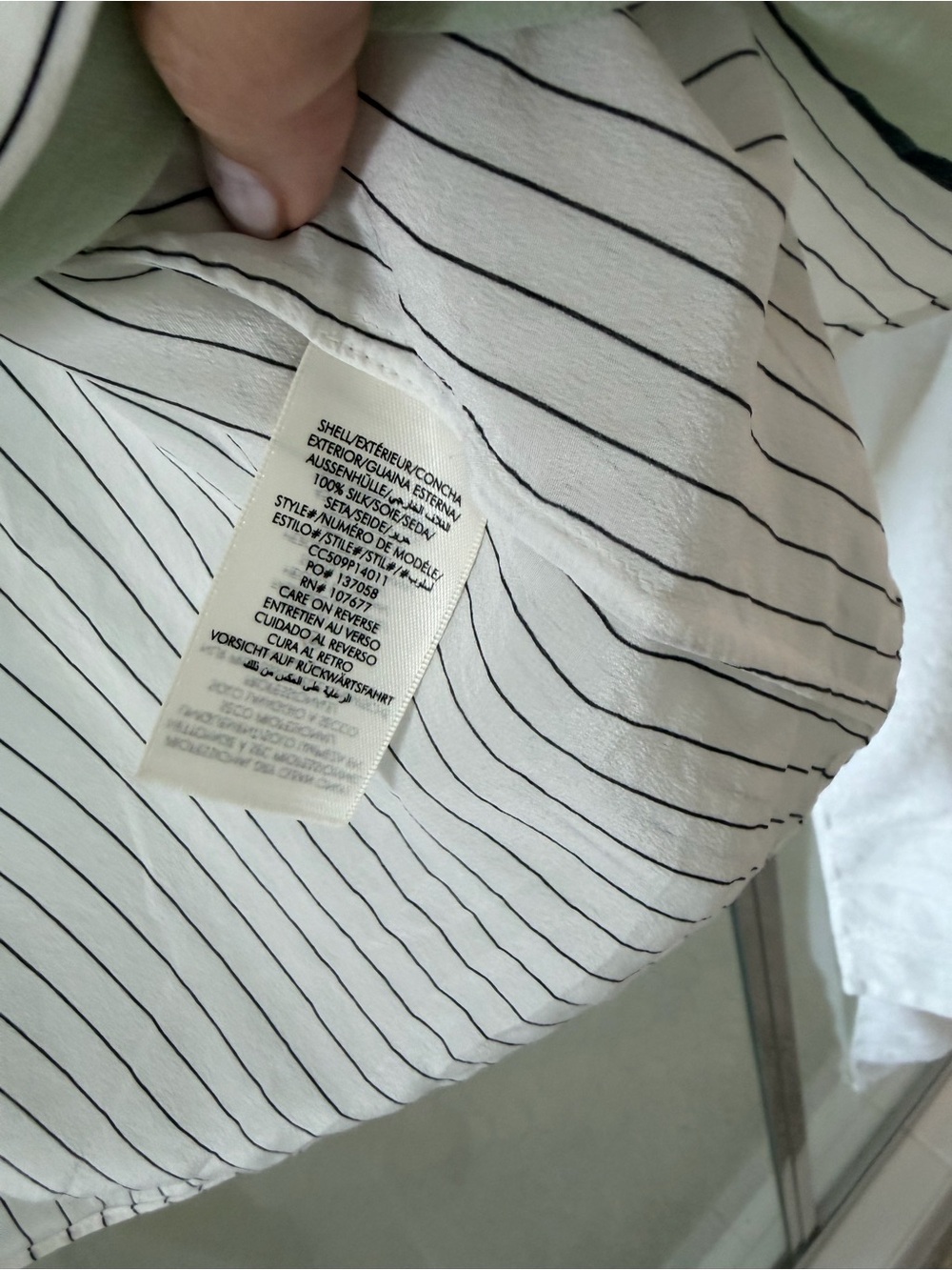 Alice + Olivia White Pinstripe Button-Down Shirt with Red & Light Green Graphic - Picture 4 of 4
